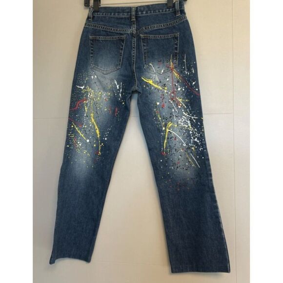 Express Women Painted Splatter Straight Leg Jeans Size 1/2 - Picture 2 of 10